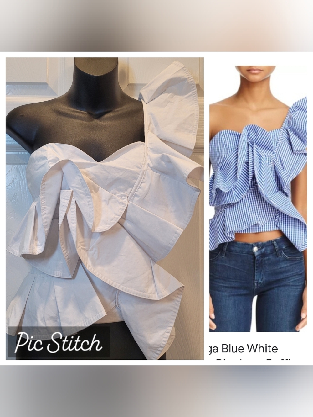 Alpha & Omega White Ruffle One-Shoulder Smocked Boning Sweetheart Bustier Sz S